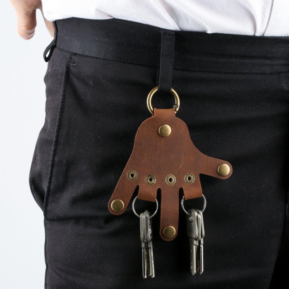 Cowhide Hand Shape Pendant Buckle Hand Keychain Holder Fashion Leather Keychain  Bag/key Decor