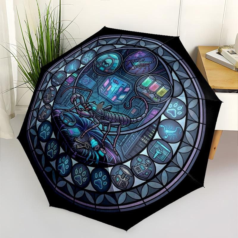 Cybernetic Scorpion Lab pattern umbrella, portable and foldable design, 8 ribs, a casual accessory for Halloween, Christmas, and birthday gifts.