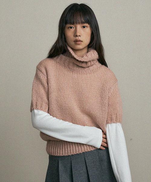 Lingseoul Mohair Turtleneck Knit -Pink