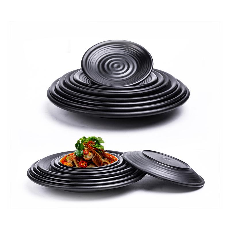 Black Frosted Japanese Style Covered Rice Barbecue Plate Sushi Snack Melamine Imitation Porcelain Tableware Shallow Flat R
