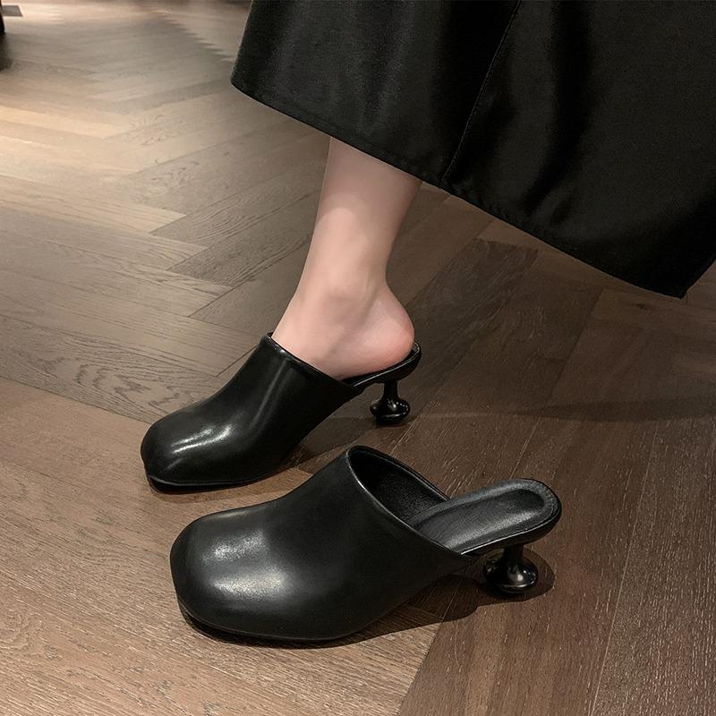 Fashion Personality Slippers Summer New Square Head Deep Mouth Set Foot Anti-slip Wear-resistant Special-shaped Heels