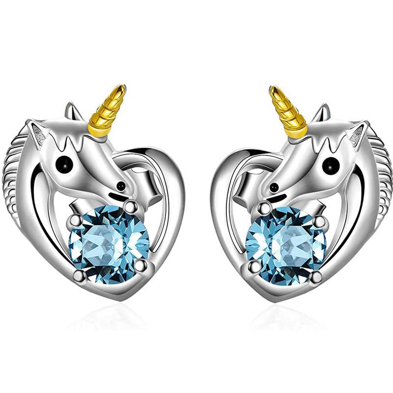 1 Pair, Stylish, Inlaid with Synthetic Zircon. Creative Unicorn Stud Earrings