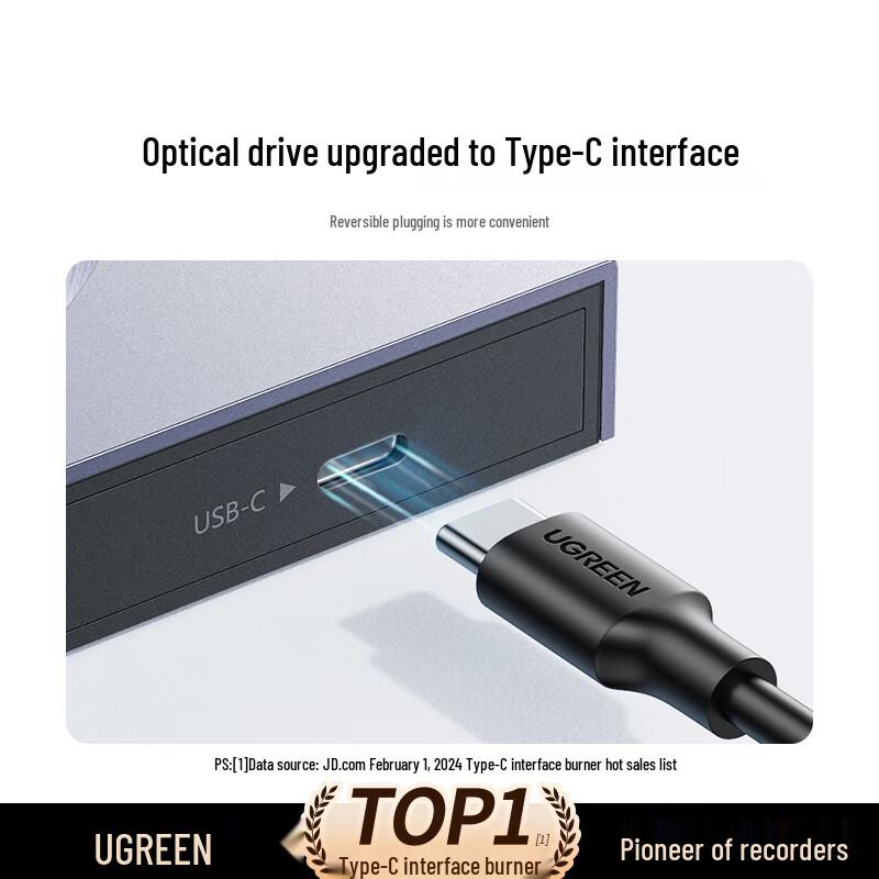 UGREEN 8X External USB-C & USB DVD/CD Writer/Reader