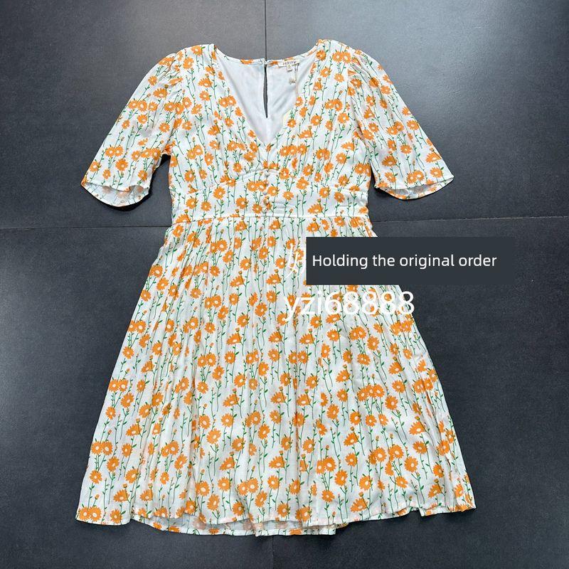 Export 3 Colors Fresh Plaid Exquisite Daily Casual Holiday Tea Dress Cute Cute A- line V Neck Dress