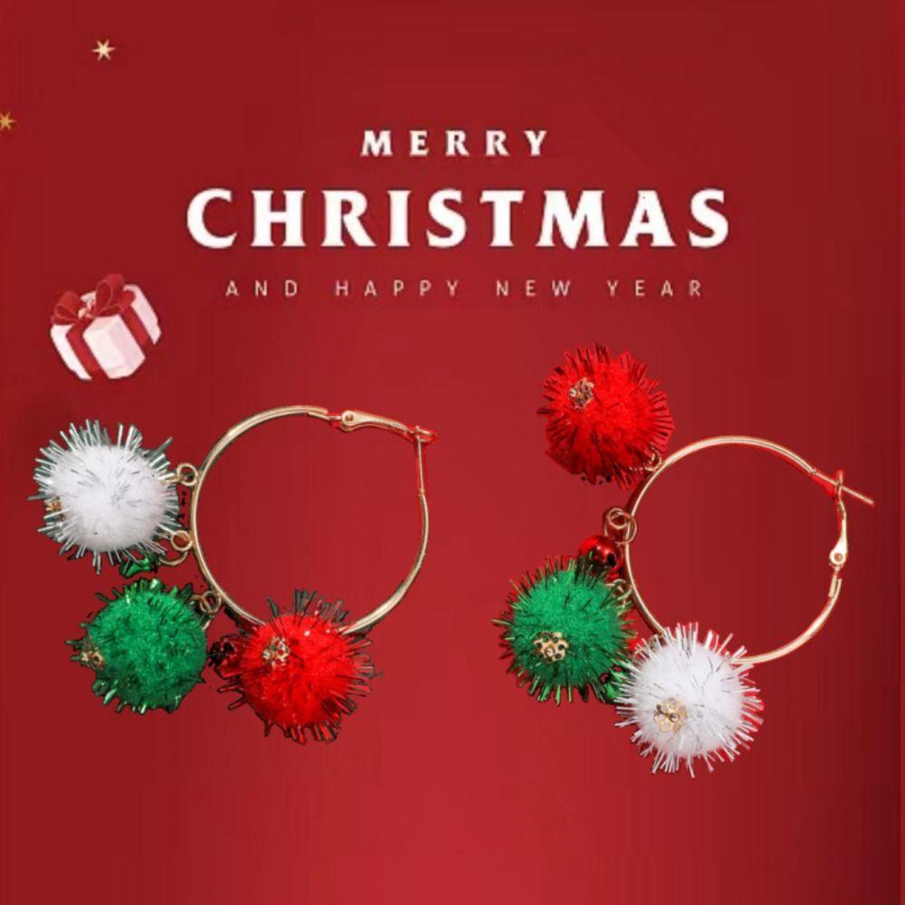 Decorated Christmas Elf Pendant Christmas Balls Santa Hat Dangle Earrings  Accessories