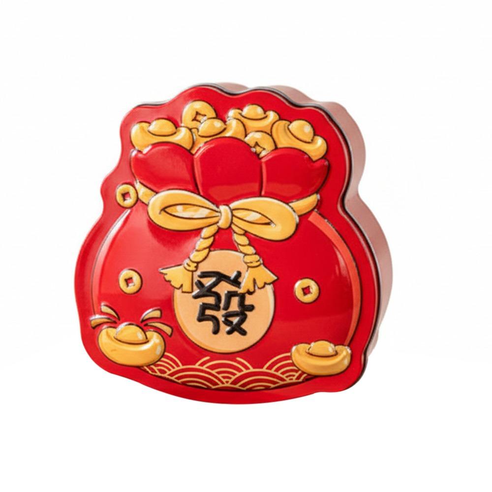 Durable Tinplate Package Box Cartoon Gift Bag Red Gift Box Blessing Words Thicken Packing Box Chinese New Year