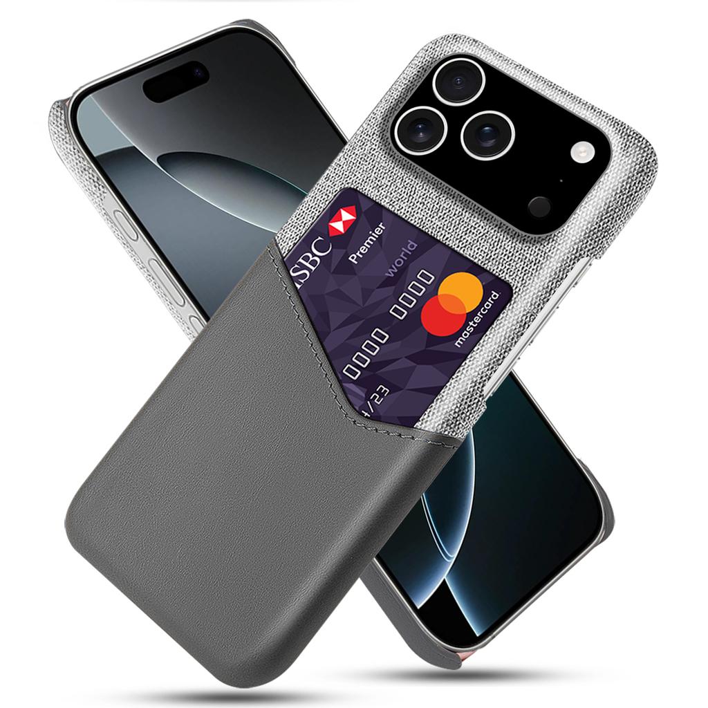 For iPhone 17 Pro Case PU Leather Cloth Texture Hard PC Phone Cover with Card Holder