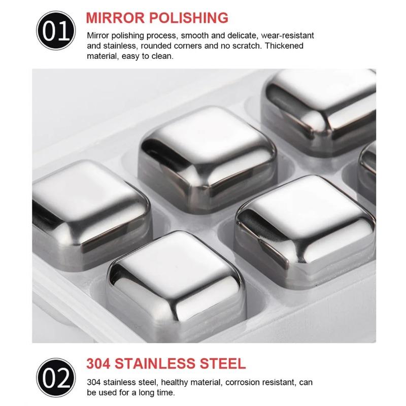 Cubi di Ghiaccio Riutilizzabili in Acciaio Inossidabile 304, Pietre Raffreddanti per Whiskey Birra, Cubetti di Ghiaccio Metallici con Stampo per Ghiaccio per Bar di Casa Festa Articoli per Raffreddamento Bevande