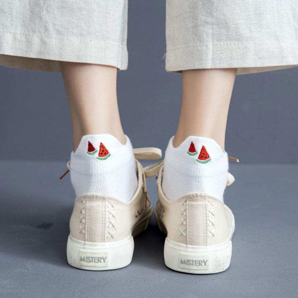 Cute Short Socks Women Set Strawberry Avocado Ankle Socks White Cartoons Cotton Low Cut Kawaii Fun Socks