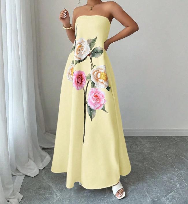 Summer European Style Fashion Casual Print Maxi Dress Women Clothing