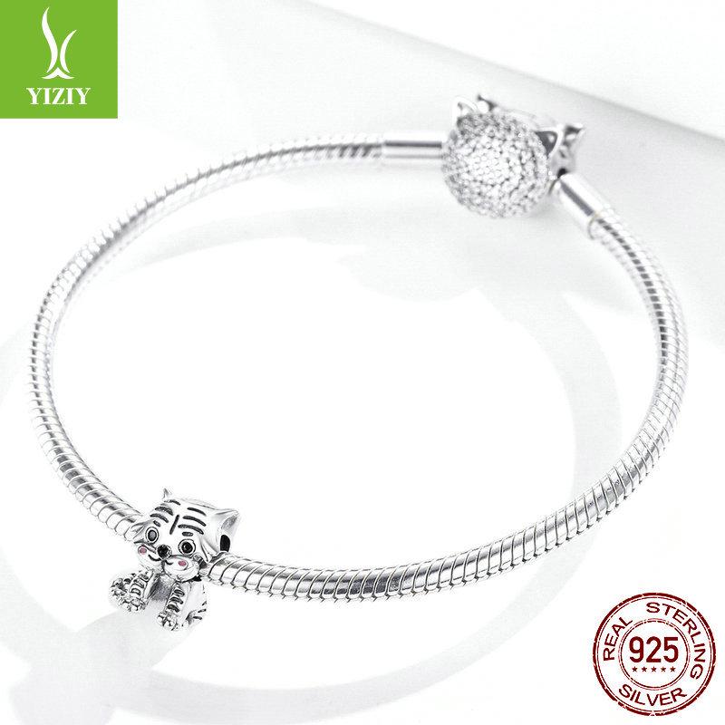 Yinziyun S925 Silver Little Tiger Bead - DIY Cute Animal Bracelet Charm SCC1573