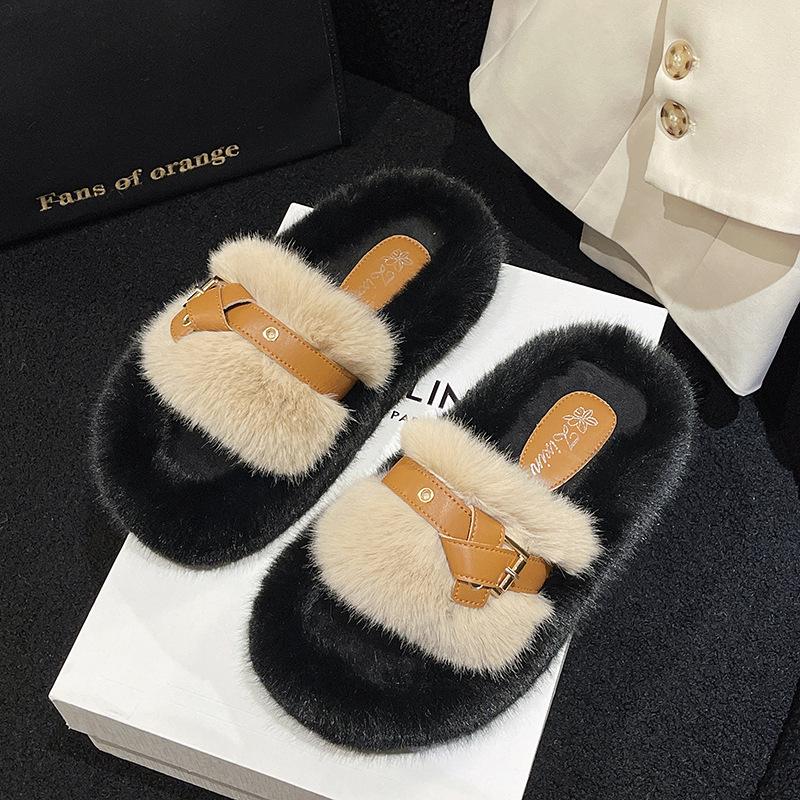 

Популярные пушистые тапочки женские летние 2025 новые весенне-осенние хлопковые туфли для выхода толстоподошвенные пушистые хлопковые тапочки 42 хаки