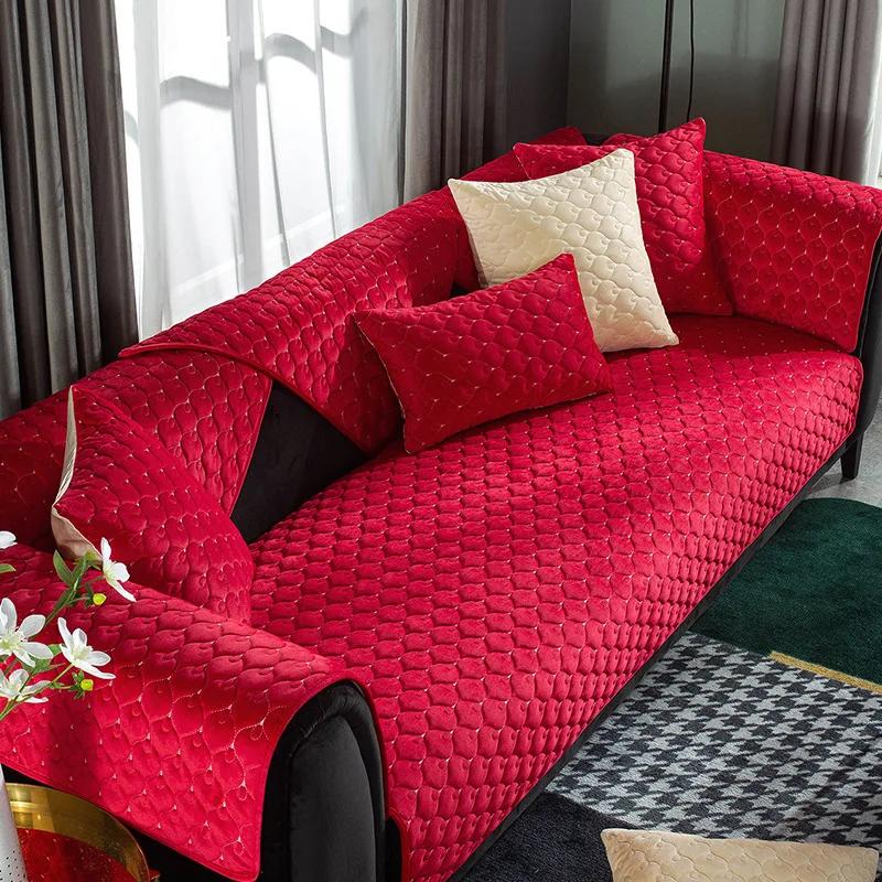 Verdickter Kurzplüsch-Sitzbezug für Wohnzimmer Warme Winter-Sofahandfläche Universal Rutschfeste Sofamatte Sofadecke Kissen