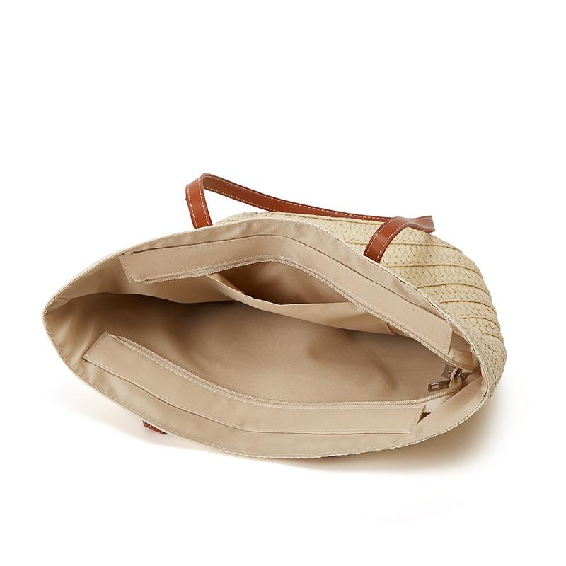 Handgefertigte Strohtasche mit großem Fassungsvermögen für Damen, Sommerneuheit, Urlaubs-Strand-Strohtasche, gewebte Eimertasche, Tragetasche