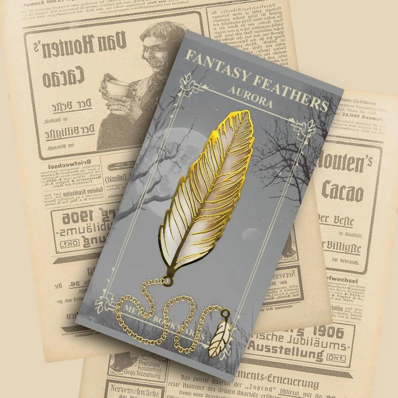 Vintage Feather Gold Stamped Metal Bookmark with Metal Chain Pendant Exquisite Bookmark Book Page Divider Office Stationery