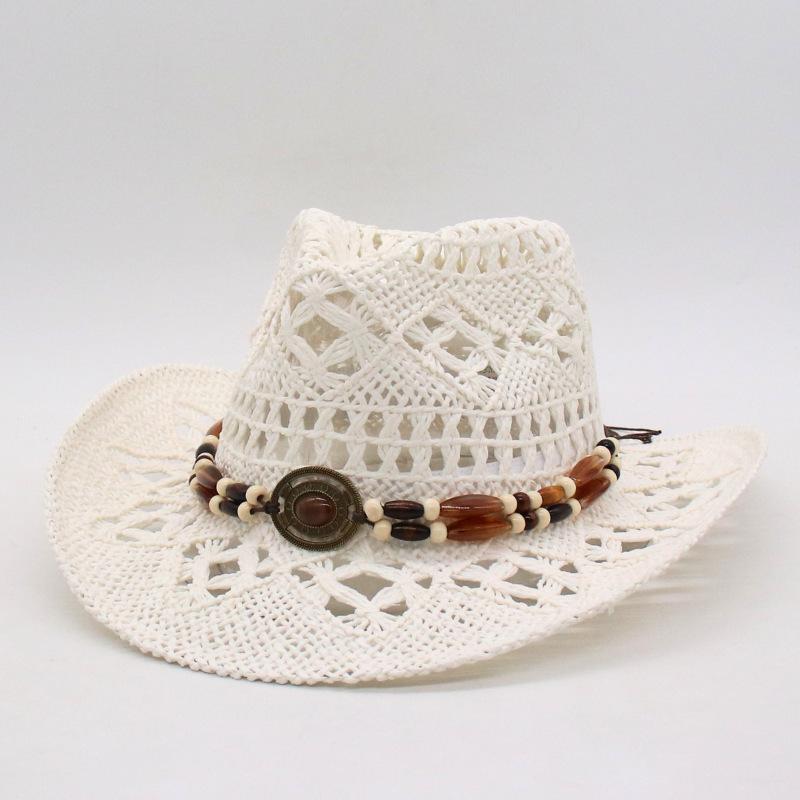 Breathable And Cool American Seaside Warped Edge Foreign Trade Jazz Top Hat Spring And Summer New Hollow Cowboy Hat Hand-Woven Straw Hat