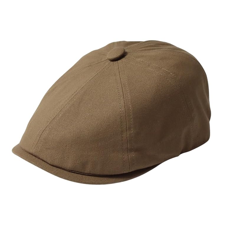 

[RUNQIU] men s ladies cotton painters octagon newsboy hat tweed cap herringbone cabbie flat cap hunting hat (M, deep khaki)