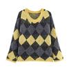 European and American style, new women's clothing, foreign style, fashionable, casual rhombus plaid pullover knitted sweater