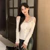 Lace splicing long-sleeved knitted sweater women's autumn and winter new sexy pure desire slim short inner
