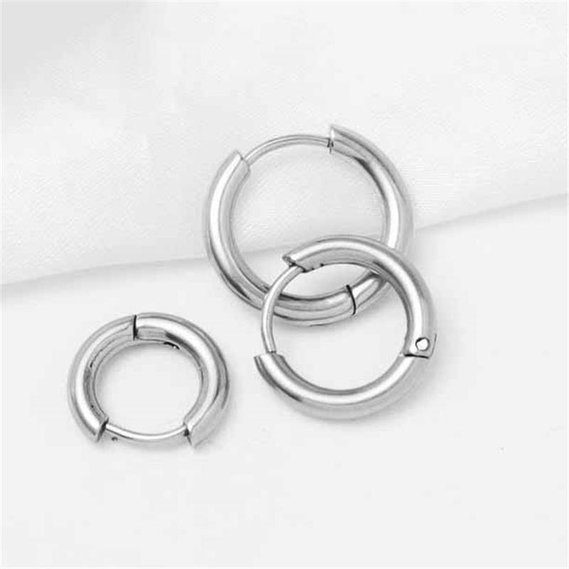 1PC Stainless Steel 10/12/16mm Antiallergic Simple Punk Circle Earrings for Women Men Jewelry Gift