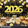 2026 Happy New Year Backdrop Banner Fireworks Black Gold New Year Celebrations Christmas Party Photo Background Decoration Gifts