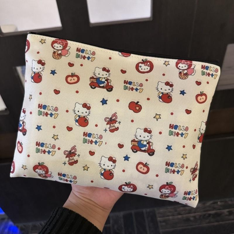 Kawaii Sanrio Hello Kitty Large Capacity Women'S Cosmetic Bags Cute Kt Cat Storage Bag With Zipper Female Travel Clutch Bag