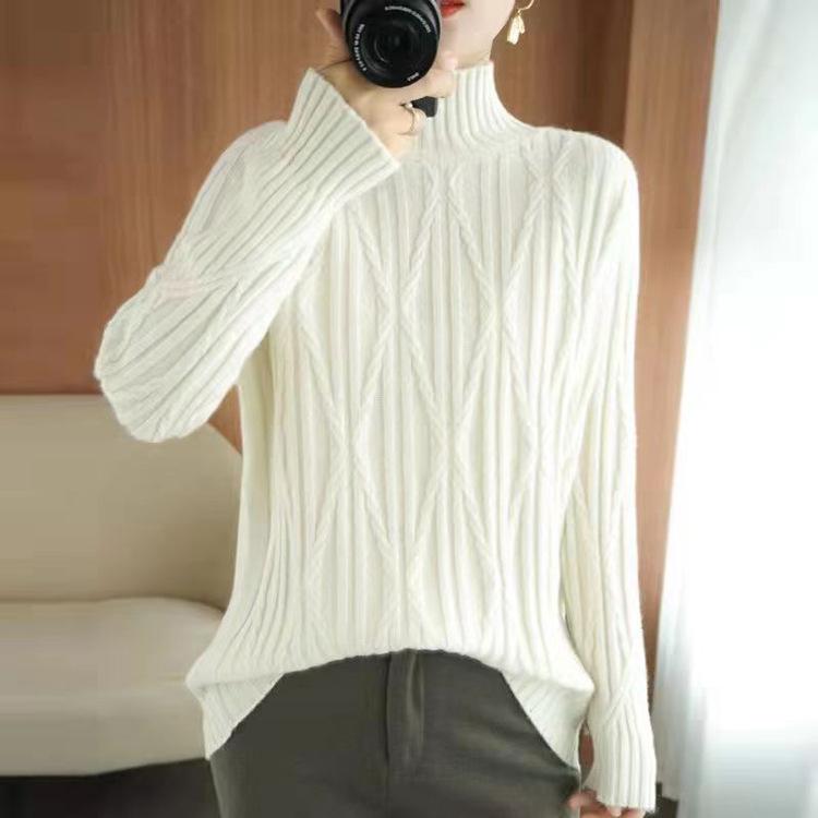 Women's Semi High Neck Sweater Base Sweater Autumn and Winter New Style Pullover Knitted Sweater for Women
