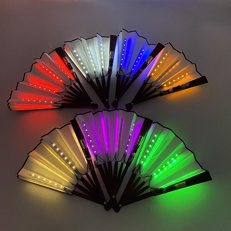 10/13 Inches Luminous Hand Fan Classical Folding LED Light up Fans Night Club Holiday Party Bar Dance Show Glowing Fan Props