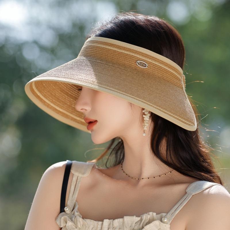 Damen Faltbarer Sonnenhut mit offenem Oberteil für Reisen im Freien, Sonnenschutz und UV-Beweis Strohhut zur Gesichtsbetonung, Kleiner Sonnenhut