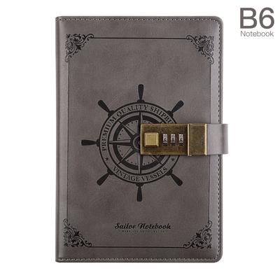 Vintage Journal Diary with Lock B6 PU Cover Retro Notebook 3-Digit Password Combination Lock