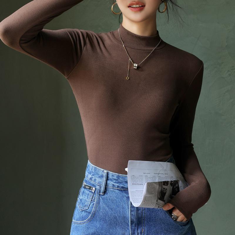 

Женский топ-базовый слой с полувысоким воротником из немецкого флиса, с флисовой подкладкой, с начесом, с длинным рукавом, со средним воротником, однотонный, облегающего кроя, для осени и зимы 2XL