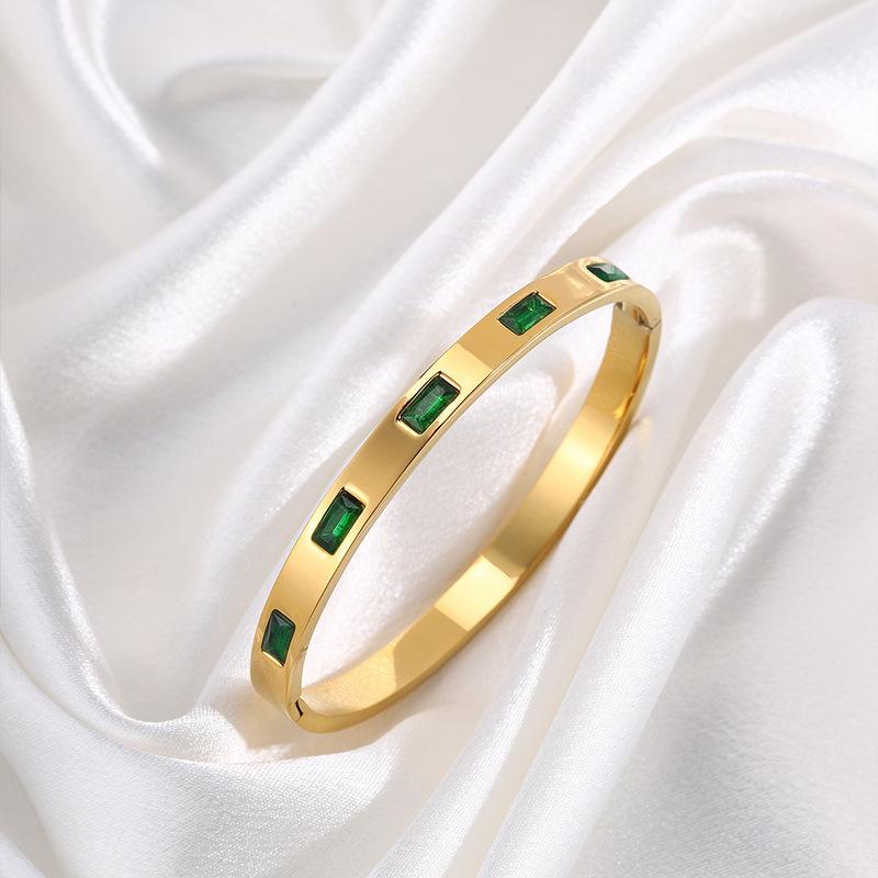 Zlatý titanový ocelový nerezový ocelový intarzovaný zirkonový pozlacený náramek stříbrný klasický jednoduchý styl růžové šaty vhodné pro ženy denní nošení