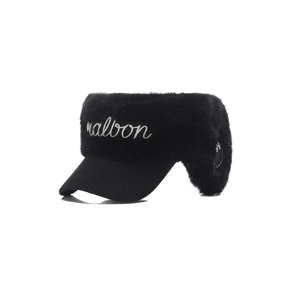 MALBON GOLF Knit Fur Ear Muff Visor Black (Woman)