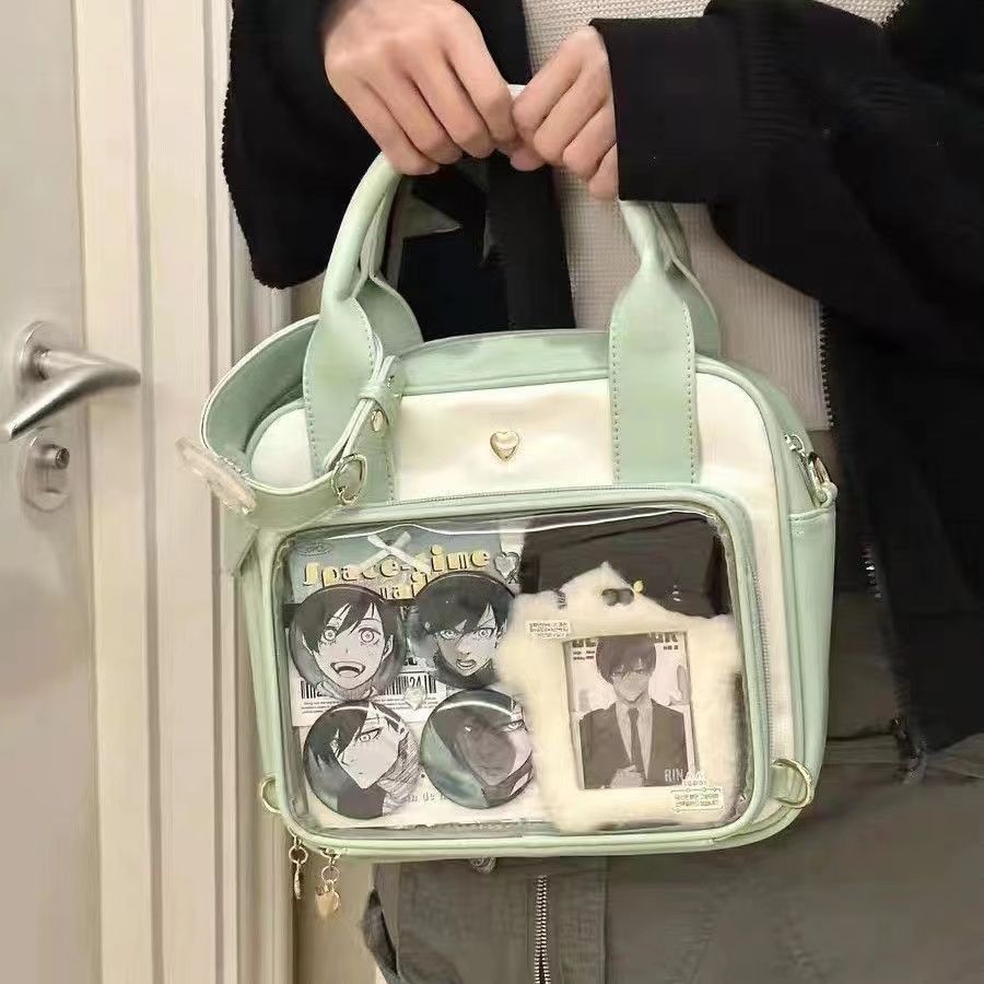 

Sweet Cute Shoulder Bag Women Kawaii Japanese Clear Anime Ita Bag Ladies Leather Leather Square Large Capacity Crossbody Bag 25x22x7cm
