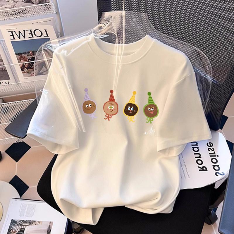 Cute Rabbit Smiling Face Printed White Pure Cotton Children's T-shirt New Popular Summer Loose Top Parent-child T-shirt