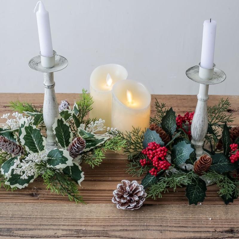 Christmas New Year Table Decoration Leaf Candlestick Wreath Party Home Table Decor Artificial Leave Candle Ring Garland