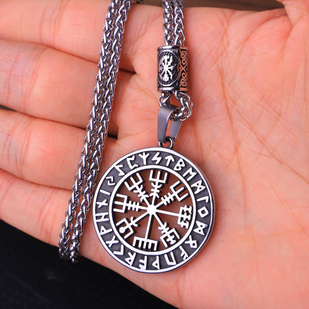316L Stainless Steel Nordic Viking Vegvisir Necklace Pendant for Men Vintage Odin Compass Necklace Amulet Jewelry