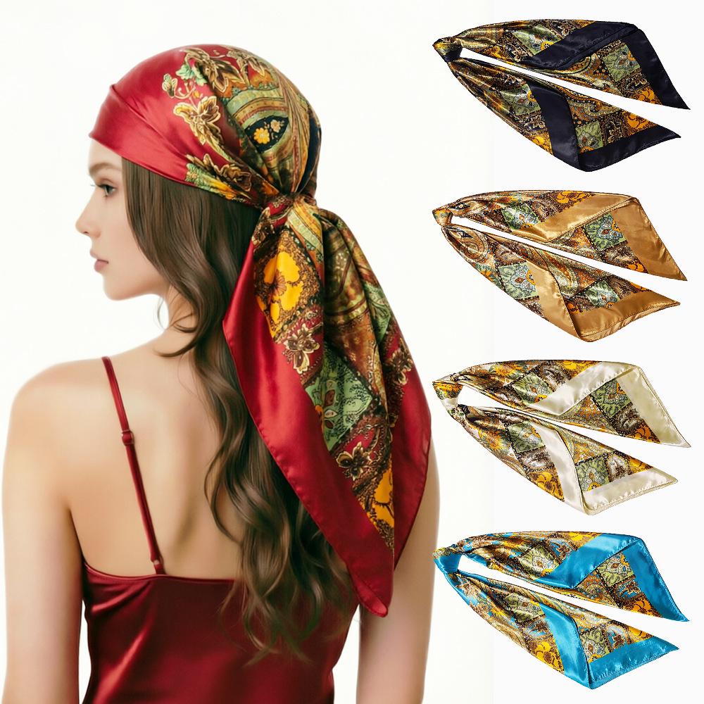 90cm Trendy Paisley Silk-Style Headscarf for Women - European American Design