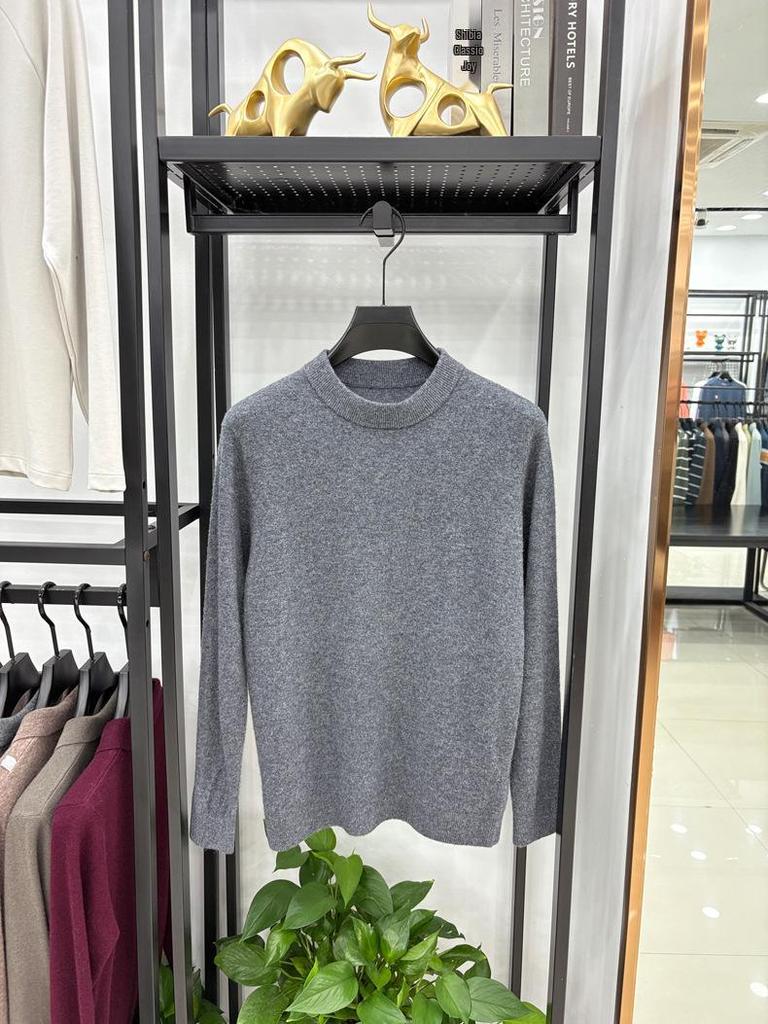 Men's 100% Pure Merino Wool Sweater - Solid Color Half-High Neck for Autumn/Winter 2025