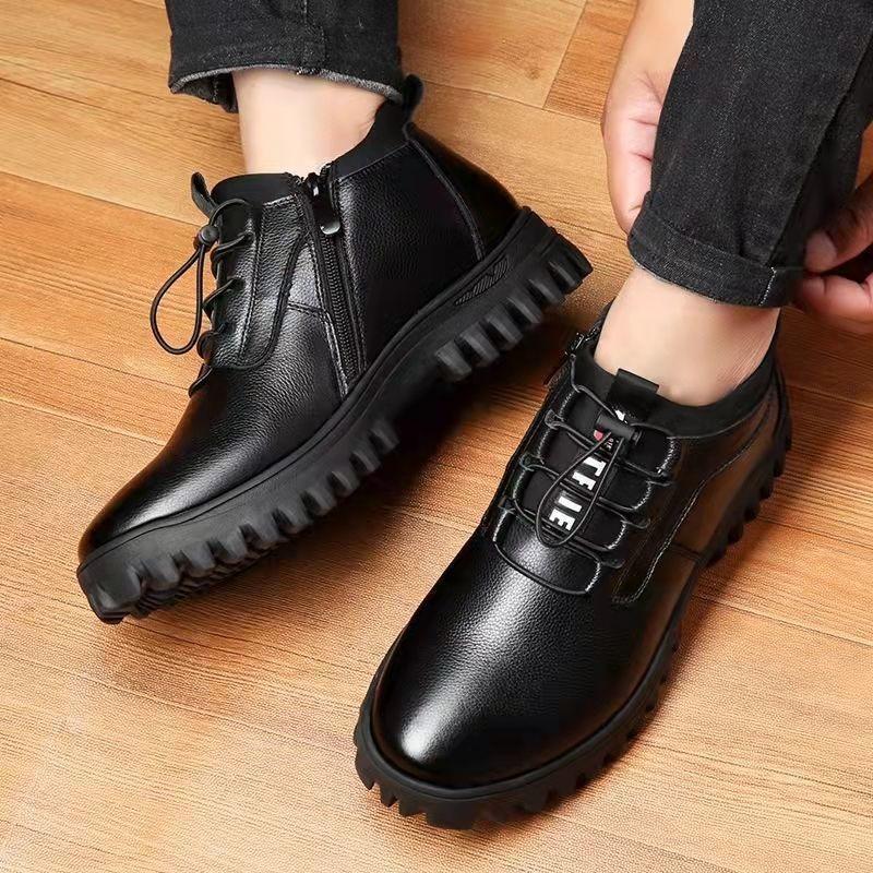 Men's shoes winter men's cotton shoes men's soft-soled non-slip leather shoes men's soft leather high-top thickened velvet warm snow boots