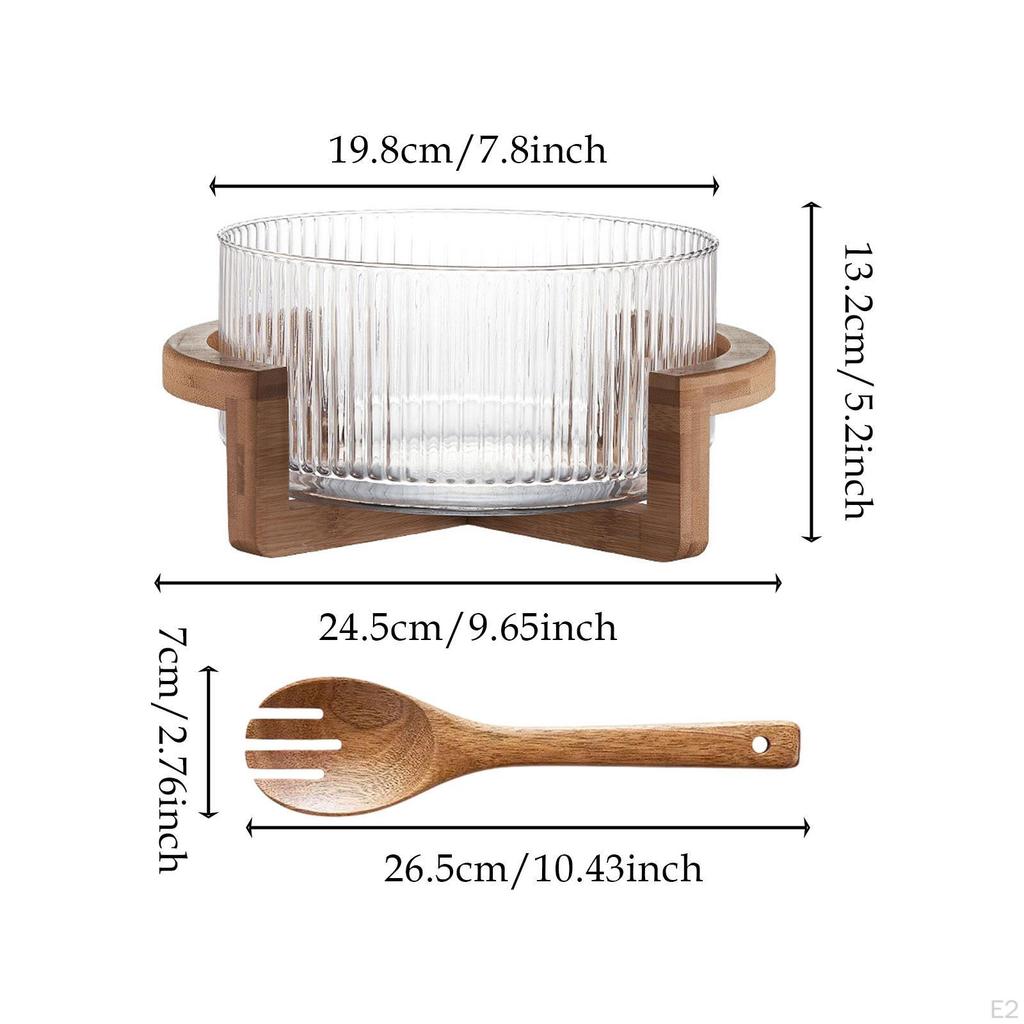 Salatskål i glass Serveringsbestikk med Trebase Ornament Frukt til Snacks