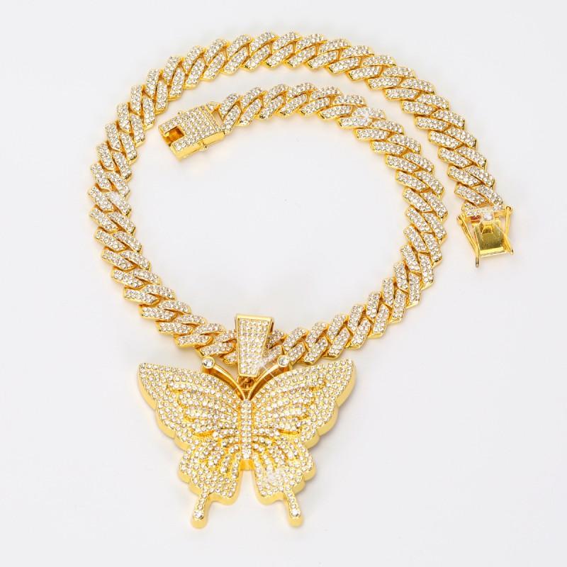 Collier Pendentif Papillon Style Hip Hop Chaîne Cubaine en Alliage Bijoux de Mode Unisexe Tenue de Soirée