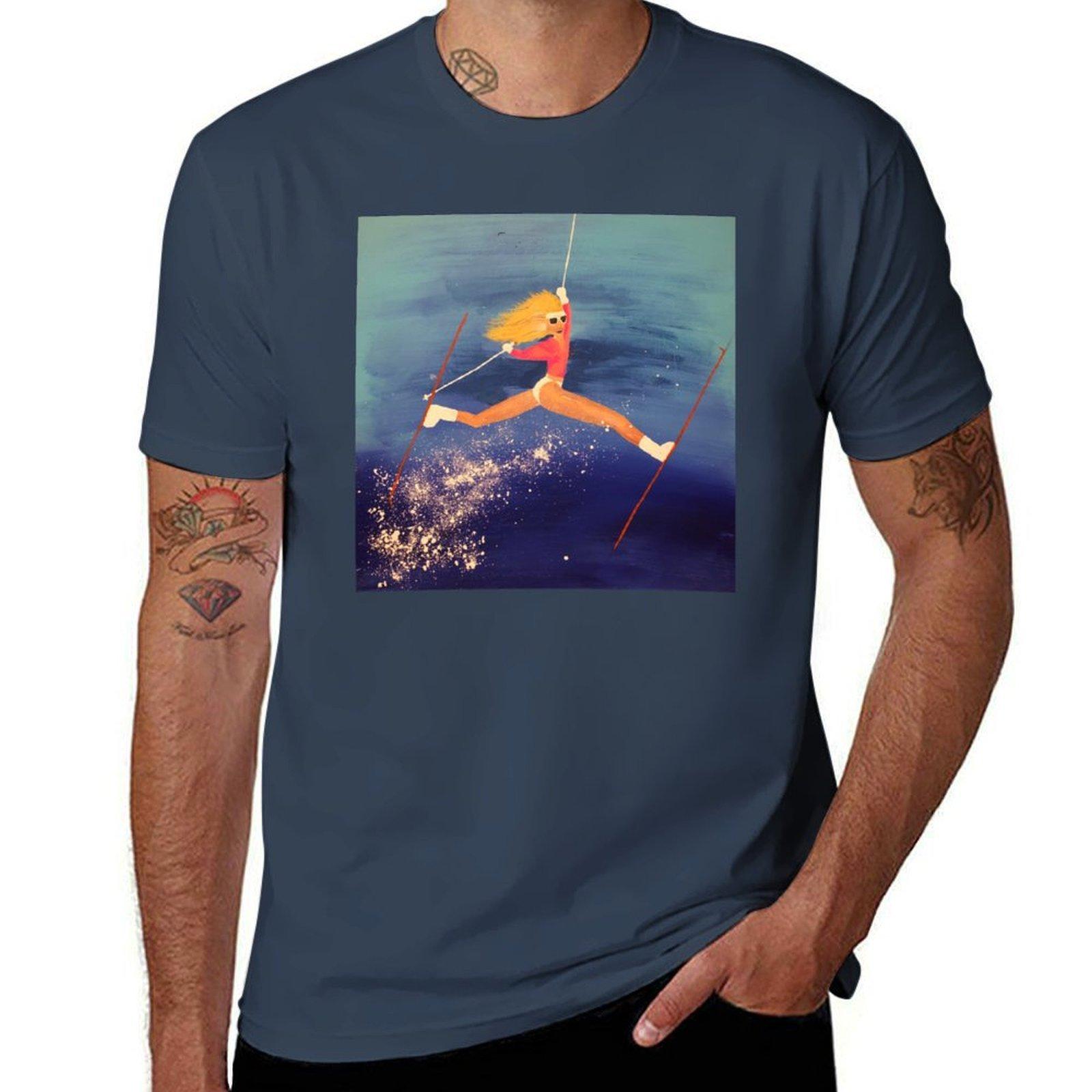 Retro Ski Girl TShirt Work Short Sleeve Cotton Top S