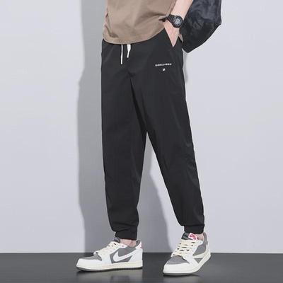 Men's Elastic Waist Solid Color Sports Pants - Spring/Summer Loose Fit Casual Drawstring Trousers for College Students