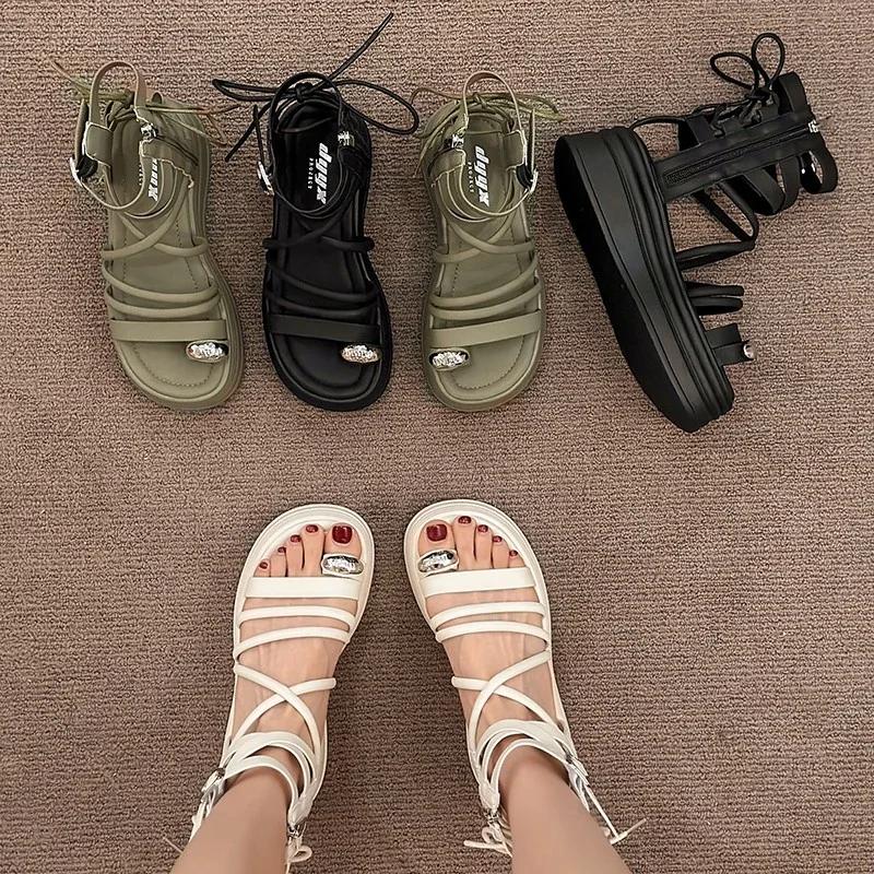 New Round Head Set Toe Women's Shoes Thick Soled Roman Sandals Tide Hollow Cold Boots Women
