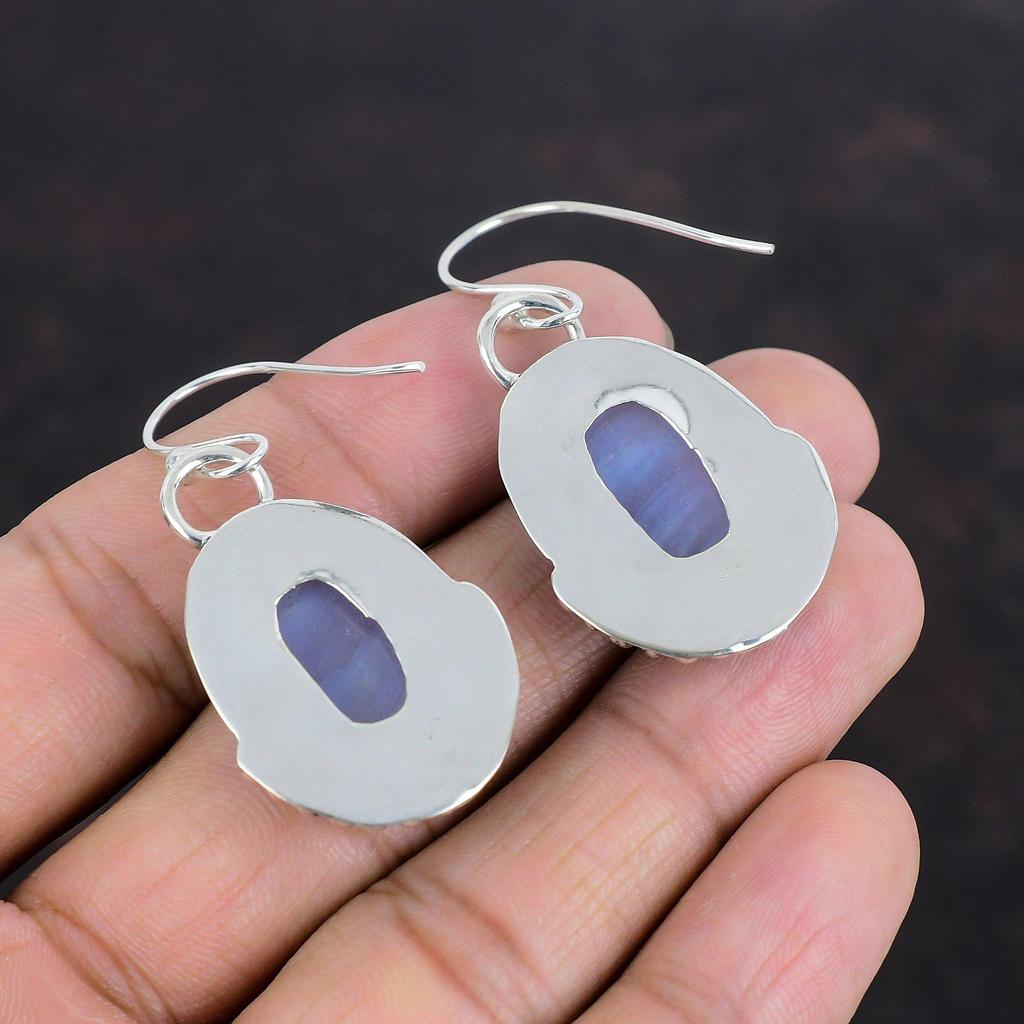 Blue Lace Agate Earrings Gemstone Earring Decent Jewelry 925 Sterling Silver Earrings Handmade Earring Antique Drop Earring Engagement Gifts