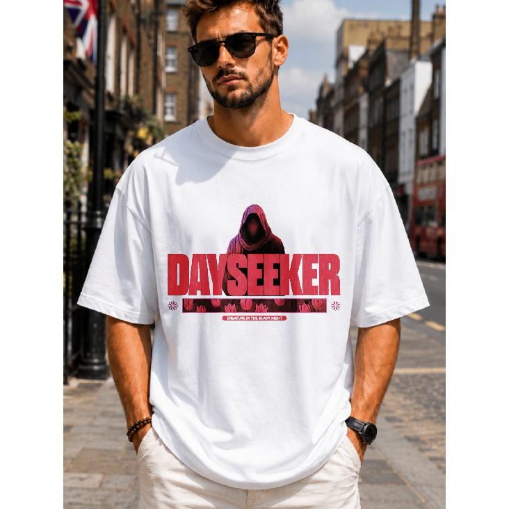 Casual Streetwear Style T-Shirt Dayseeker Creature in The Black Night Design for Music Lovers Loose Fit Round Neck Fashion New Arrival Men S T-Shirt S белый