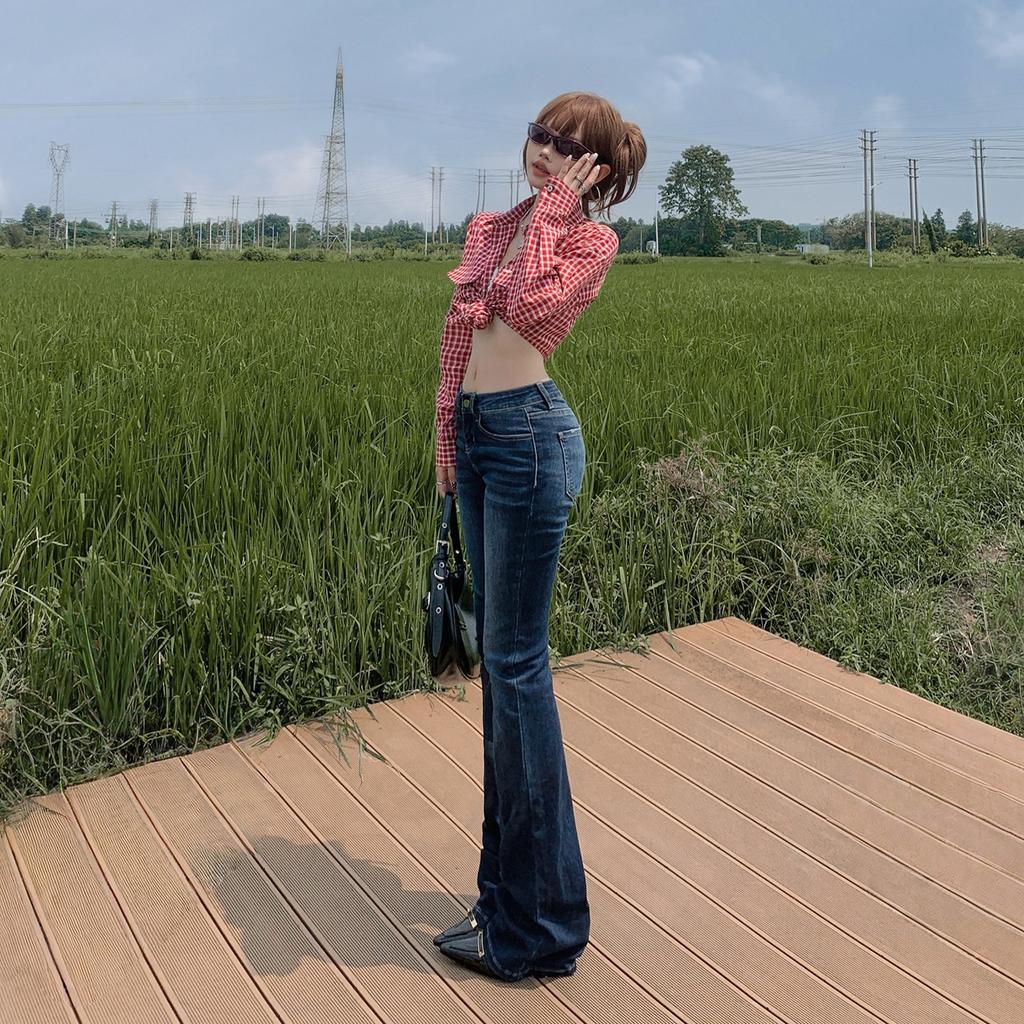 American retro low-rise Spice Girl flared pants slim and thin versatile autumn and winter micro-elastic jeans women's new models