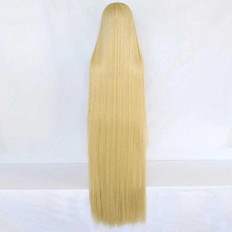 Rapunzel Cosplay Peruk Film Trasslig Prinsessa Lång Blond Rak Värmebeständig Syntetisk Hår Rollspel Anime Peruker + Peruknät