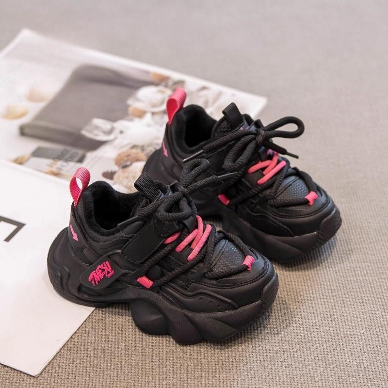 

Kids Warm Plush Lined Black Pink Chunky Sneakers Casual Sport Shoes 26 чёрный